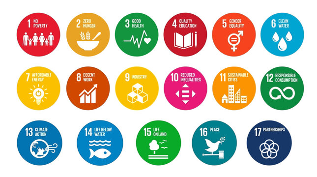 Sustainable Development Goals, UN icons, 17 objectives, colorful SDG symbols, vector graphics isolated on White Background flat vector eps silhouette
