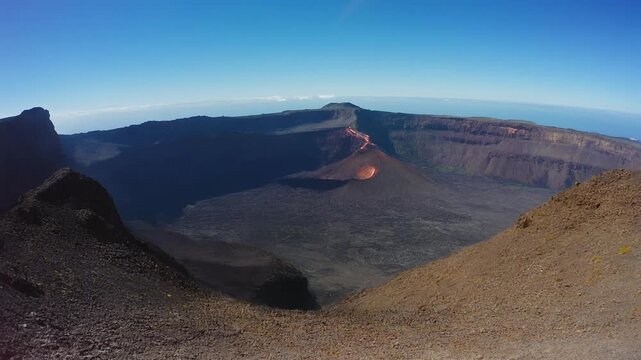 Breathtaking atitlan volcano view of rugged caldera and blue sky