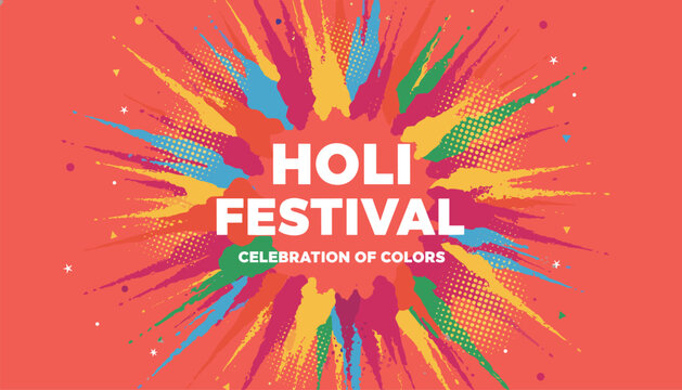 Vibrant color splash burst explosion background for traditional Holi festival celebration of colors poster card template.