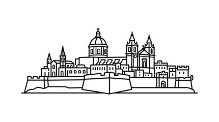 Obraz premium Valletta skyline, Malta, line art illustration, iconic cityscape, travel destination