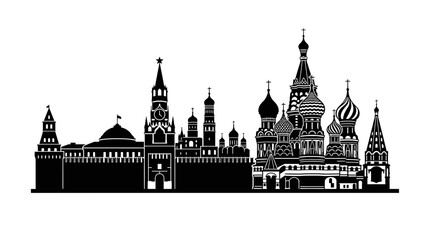 Fototapeta premium Moscow Skyline Silhouette: Kremlin and Saint Basil's Cathedral