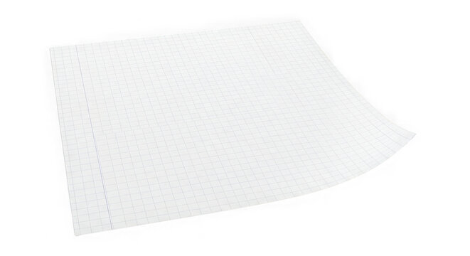 Single sheet of graph paper with blue grid isolated