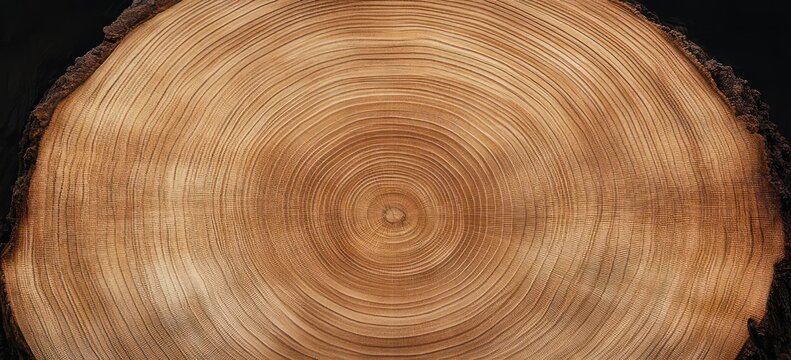 close-up cross-section of a tree trunk showing concentric growth rings, wood grain and bark, evoking age and timeless calm