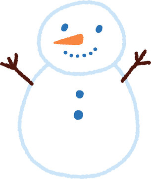 Simple cute cartoon snowman with orange carrot nose vector illustration