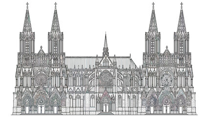 Fototapeta premium Gothic Cathedral Facade Drawing - Architectural Sketch