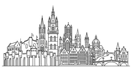 Obraz premium Historic City Skyline Line Art Drawing - European Architecture