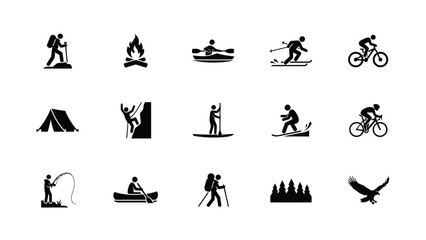 Obraz premium Minimalist flat icons showcase diverse outdoor adventure activities