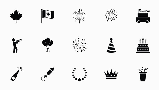 Minimalist black and white celebration icons sheet