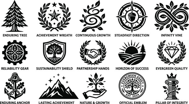 Corporate emblem icon set bundle featuring symbolic nature business concepts for organic branding and identity design
