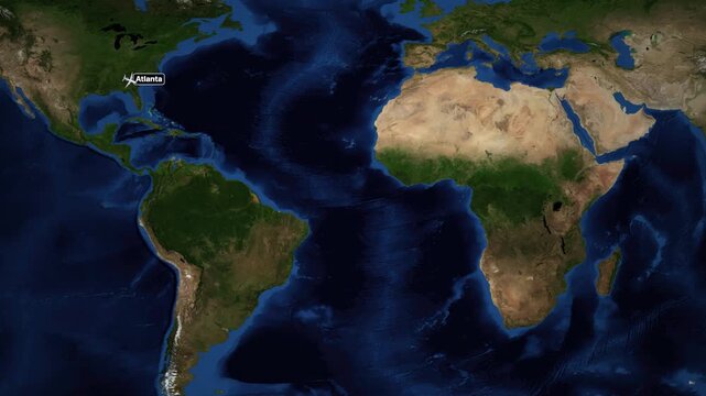 Animated Flight Route Map from Atlanta to Addis Ababa