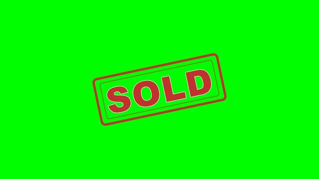 4K green screen SOLD animated title - a real-estate SOLD rubber stamp slams down with impact, kinetic typography motion graphics intro overlay, chroma key