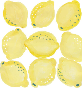 Lemon Elements Set Hand Drawn Watercolor