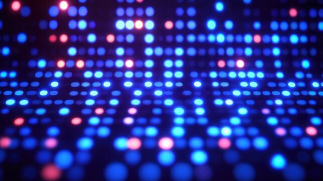 glowing blue and pink circular lights in a blurred grid on a dark background evoking a futuristic, vibrant and energetic bokeh display