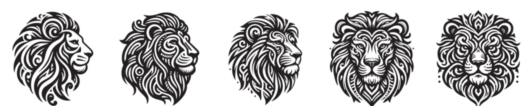 a simple illustration vector lion graphic of tribal art tatto head lion