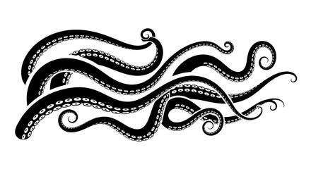 Black silhouetted octopus tentacles flowing in a horizontal wave © kucir