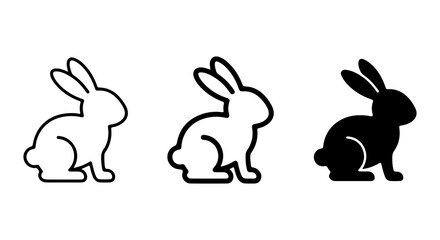 Fototapeta premium Minimalist Rabbit Icons, Simple Bunny Silhouettes, Black and White Hare Vector Graphics
