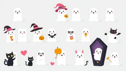 Obraz premium A whimsical collection of halloween-themed characters and icons
