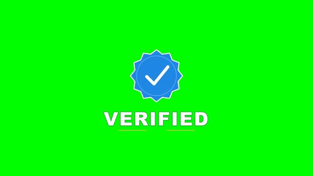 4K green screen VERIFIED animated title - a scalloped seal pops and a checkmark draws in, kinetic typography motion graphics intro overlay, chroma key