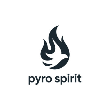 Minimalist pyro spirit bird icon flaming dove logo