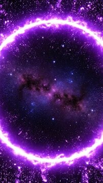 A glowing purple ring of fire floats in deep space