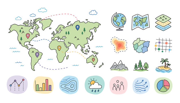 Earth Globe Map Icons.