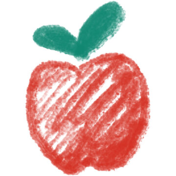 Hand drawn crayon apple illustration isolated on white background