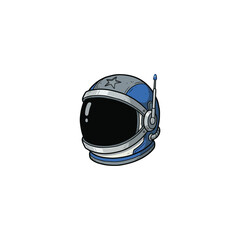 Fototapeta premium Clean Astronaut Helmet Design In Blue And Gray With A Star On The Side And Small Antenna Against White Vector Illustration