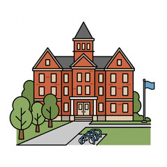 Fototapeta premium University campus flat vector illustration, higher education college building