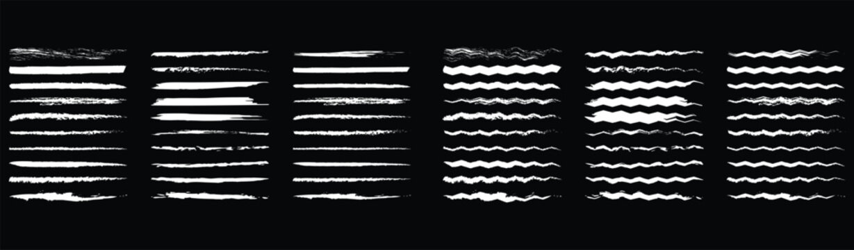 Set of hand painted chalk brushes. Chalk lines, Hand drawn vector Pencil underlines. crayon drawn lines illustrator brush stroke set. Zigzag Hand drawn brush stroke elements.