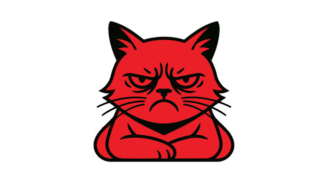Grumpy Red Cat Cartoon Character with Angry Face
