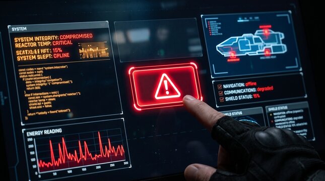 Warning alert icon with a hacked system. malicious software, virus, spyware, malware, or cyberattacks on computer networks. Security on the internet and online scam. Digital data is being compromised