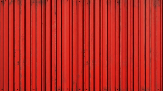 red corrugated metal wall with vertical ridges, chipped paint and rust spots, weathered industrial texture conveying bold urban grit