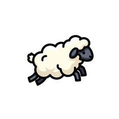 Obraz premium Cartoon sheep jumping and playing in the field, isolated on white