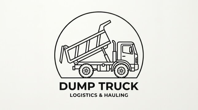 Black outline logo of a heavy duty dump truck for professional logistics hauling company.