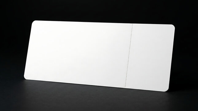 Blank paper event ticket stub with perforated line isolated on black background for custom design or mockups