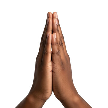 Hands pressed together in a prayer or gratitude gesture isolated on transparent background