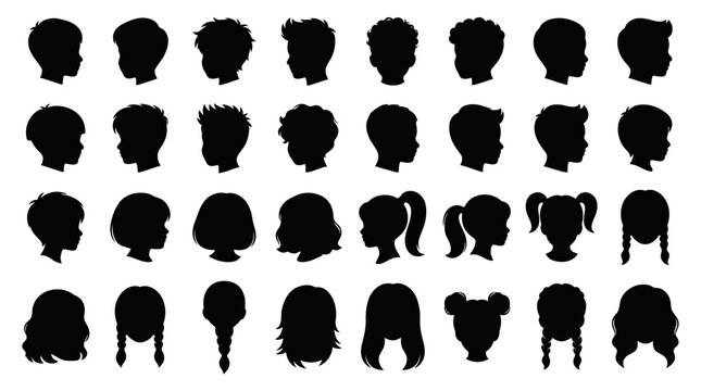 Collection of various hairstyle silhouettes.