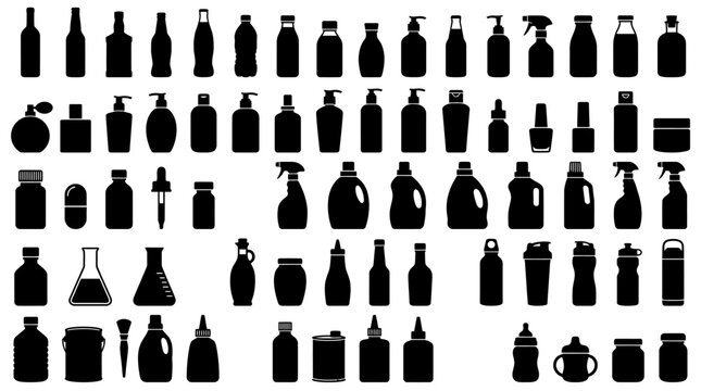 Black silhouettes of various bottles.