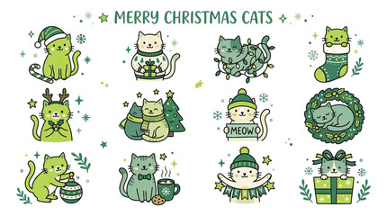 Cute Christmas Cats Collection - Festive Felines in Holiday Scenes © nad