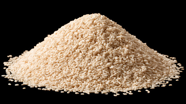 White sesame seeds pile isolated on transparent background macro food photography