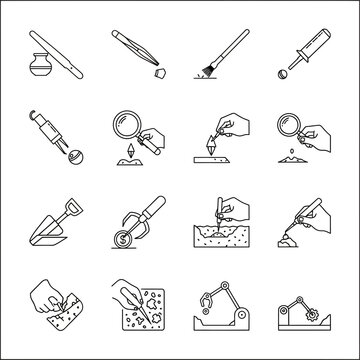 Archaeology Tools and Digging Icons Set