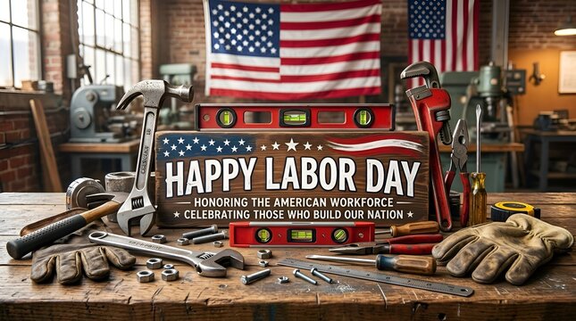 Happy Labor Day America: Tools & USA Flags in Workshop