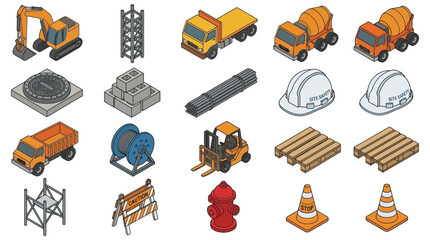 Construction Equipment And Safety Gear Isometric Vector Illustration © alimur rahman