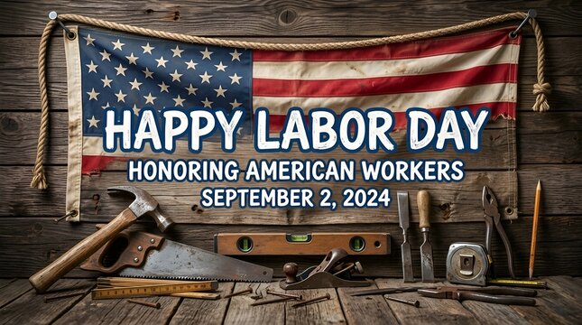 Happy Labor Day American Flag with Tools - September 2, 2024