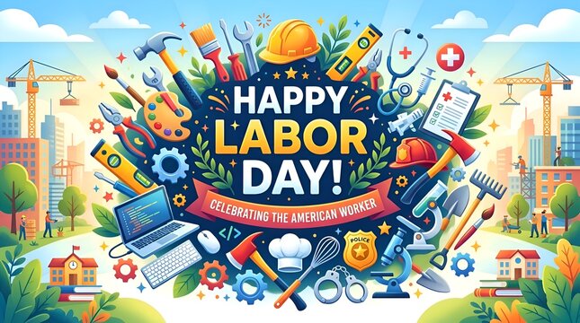 Happy Labor Day American Worker Celebration - Diverse Professions Montage