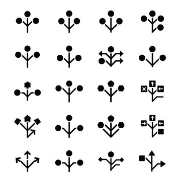 Branching Icons Set, Decision Tree, Flowchart Symbols, Network Diagram Elements