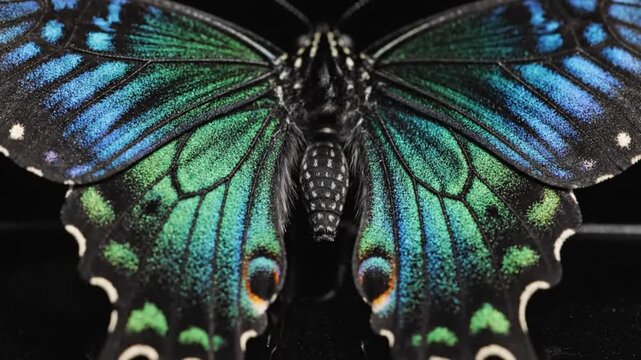 Exquisite close-up of a stunning butterfly showcasing intricate details with vibrant iridescent wings