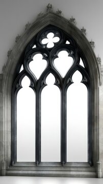Ornate Gothic Arch Window with Intricate Tracery and Stone Frame