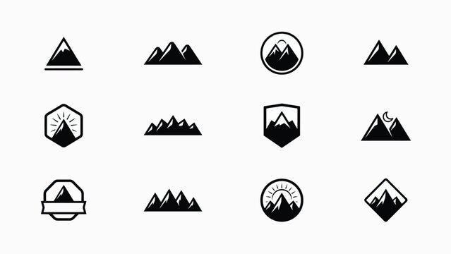 Modern mountain themed icons showcase diverse geometric shapes for adventure branding