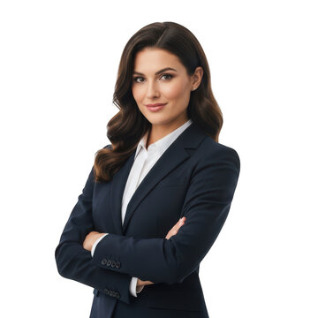 Confident business woman standing with arms crossed isolated on transparent background